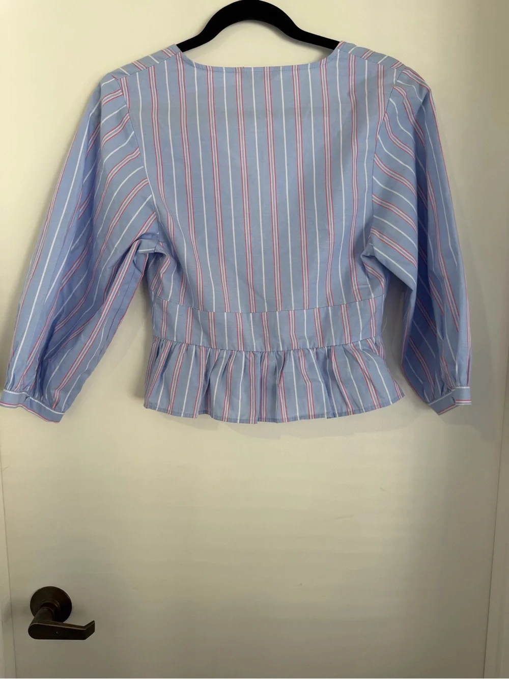 Zara Blue and White Striped Tie-Front Peplum Blouse NWOT